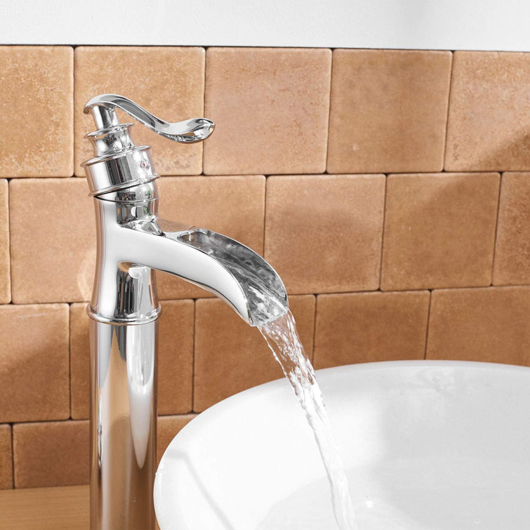 Polished Chrome Tall Vessel Sink Faucet with Waterfall Spout