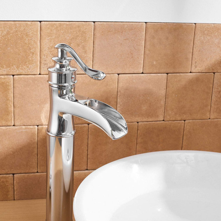 Polished Chrome Tall Vessel Sink Faucet with Waterfall Spout