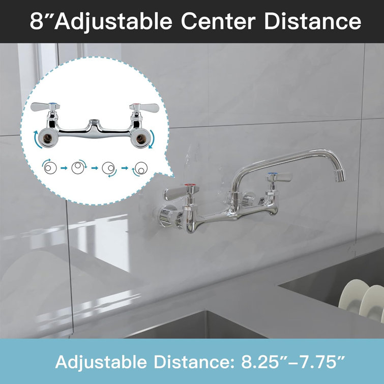 Chrome Wall Mounted 2-Handle Bathroom Faucet