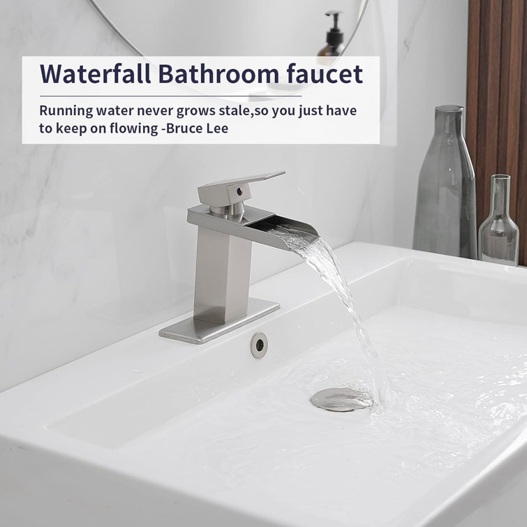 Brushed Nickel Modern Waterfall Single Handle Bathroom Faucet