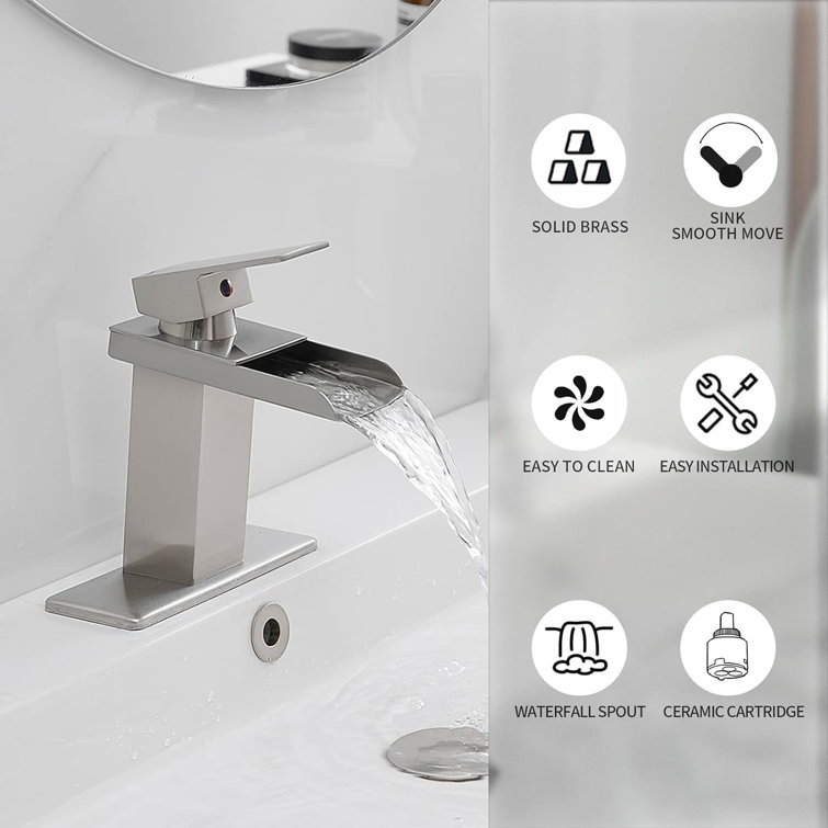 Brushed Nickel Modern Waterfall Single Handle Bathroom Faucet