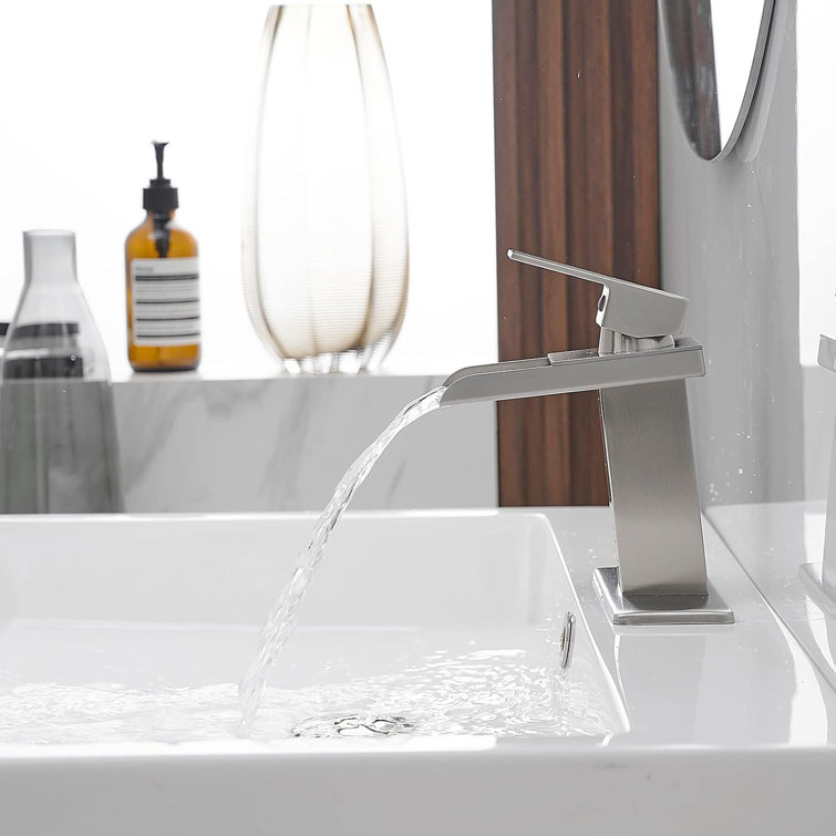 Brushed Nickel Modern Waterfall Single Handle Bathroom Faucet