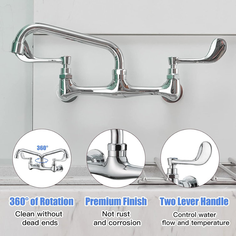 Chrome Wall Mounted 2-Handle Bathroom Faucet