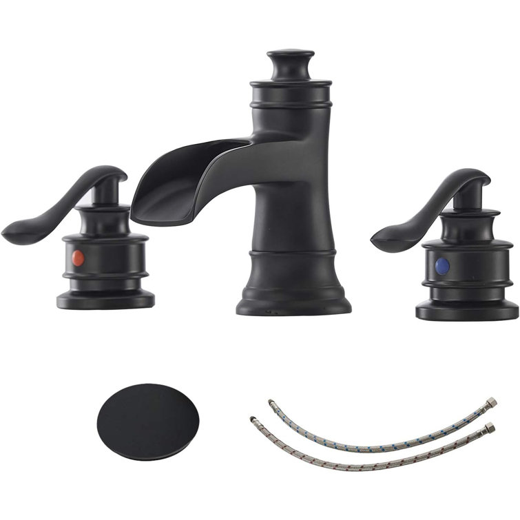 Matte Black Widespread 2-Handle Bathroom Faucet with Drain Assembly