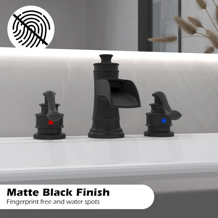 Matte Black Widespread 2-Handle Bathroom Faucet with Drain Assembly