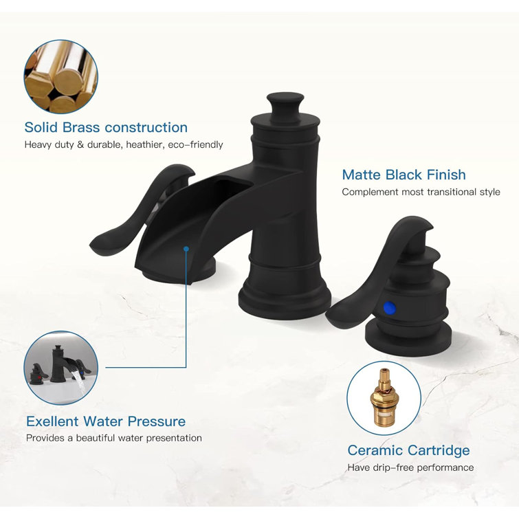 Matte Black Widespread 2-Handle Bathroom Faucet with Drain Assembly
