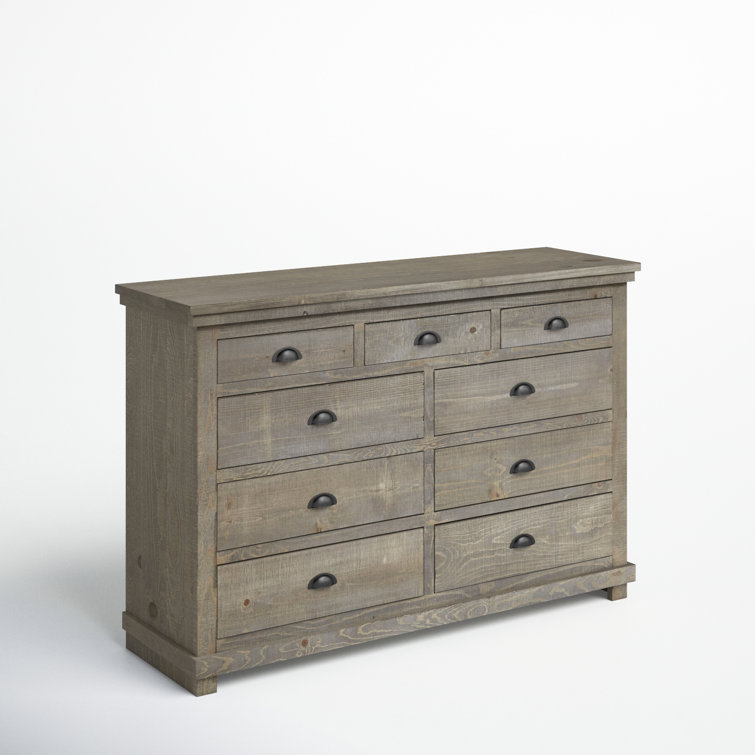 Willow Weathered Pine 9-Drawer Farmhouse Dresser in Gray