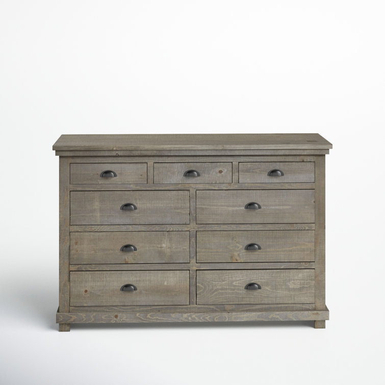 Willow Weathered Pine 9-Drawer Farmhouse Dresser in Gray