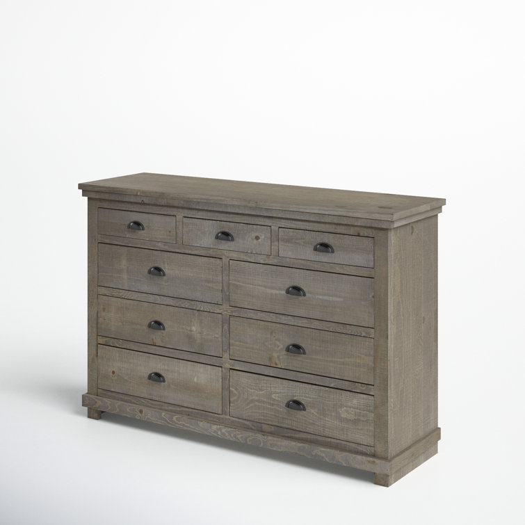 Willow Weathered Pine 9-Drawer Farmhouse Dresser in Gray