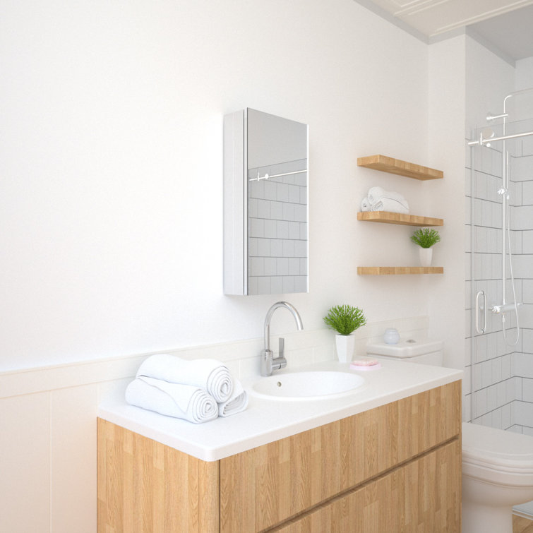 Taimei 24'' H Satin Aluminum Medicine Cabinet with Frameless Mirror