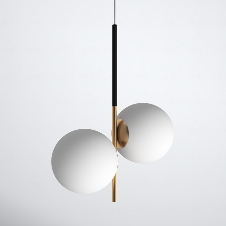 Scandinavian Mid-Century Modern Satin Brass & Black Glass Pendant