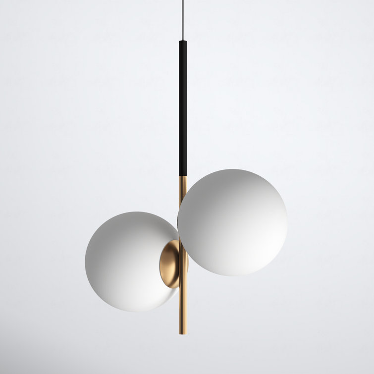 Scandinavian Mid-Century Modern Satin Brass & Black Glass Pendant