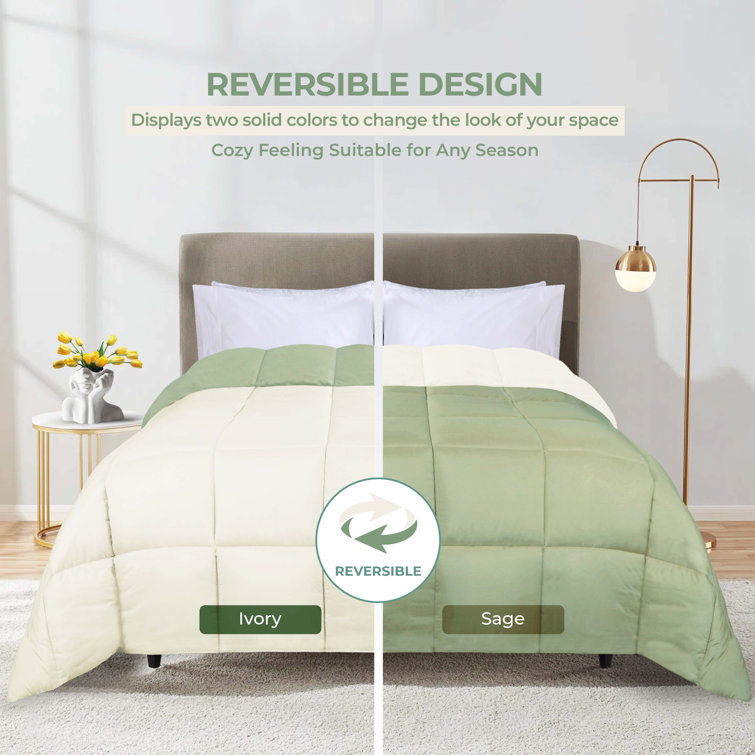 Twin Ivory Sage Reversible Down Microfiber Comforter