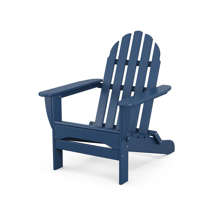 Navy Blue HDPE Plastic Folding Adirondack Chair with Arms