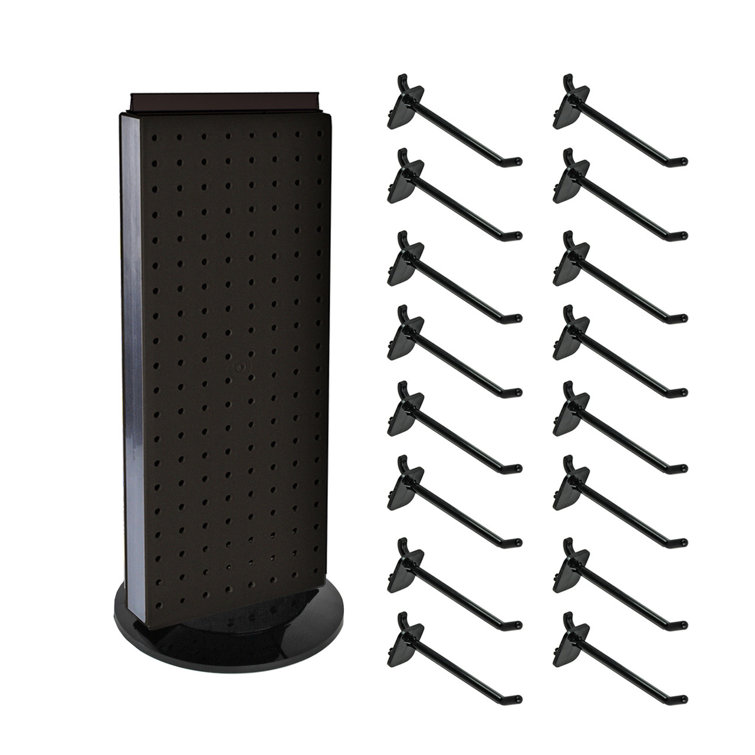 Black Rectangular Pegboard Counter Display with Revolving Base and Hooks