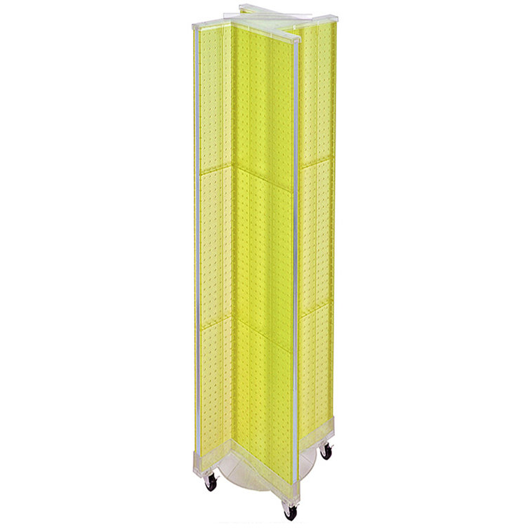Yellow PVC Pinwheel Pegboard Floor Display with Wheeled Base