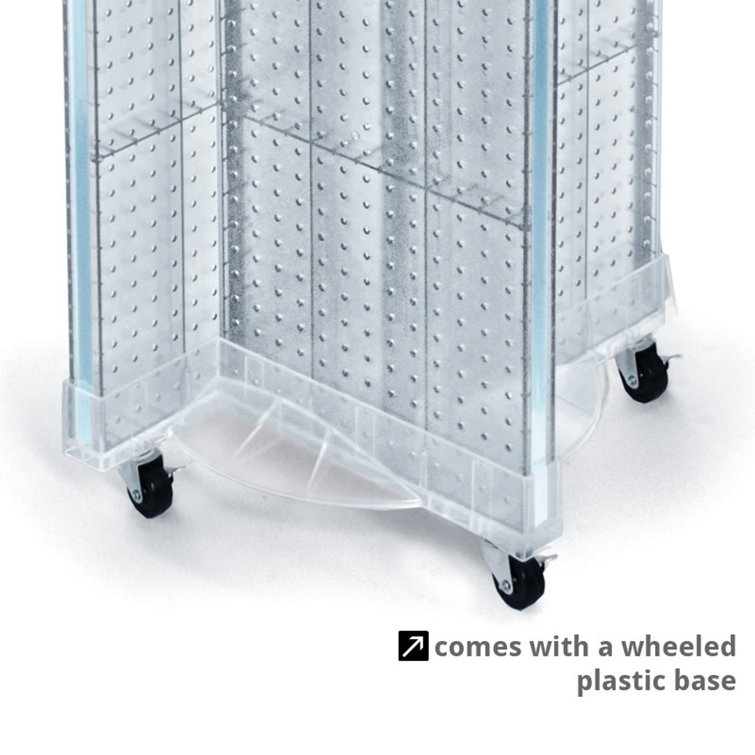 Green Plastic Pinwheel Pegboard Floor Display with Wheeled Base
