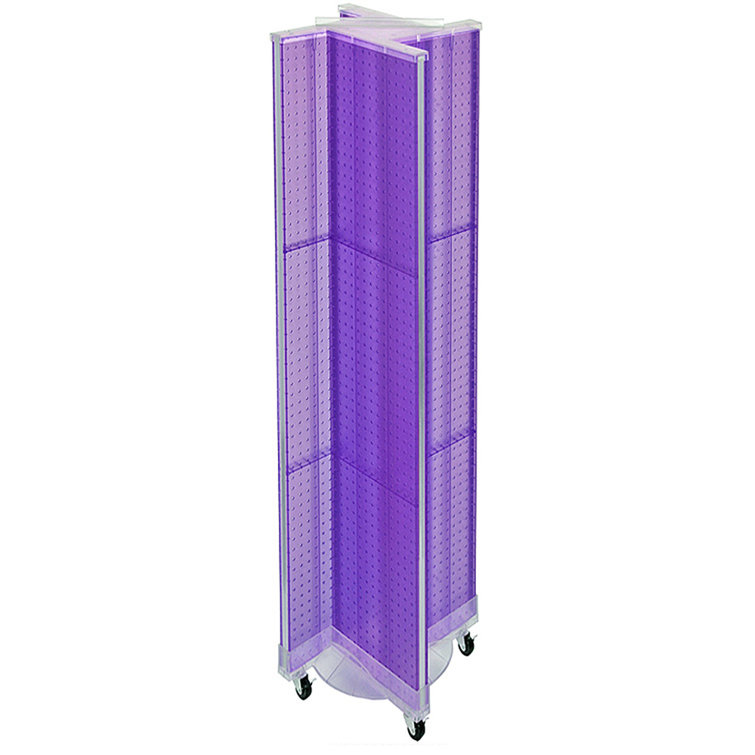 Purple Plastic Pinwheel Pegboard Floor Display with Wheeled Base