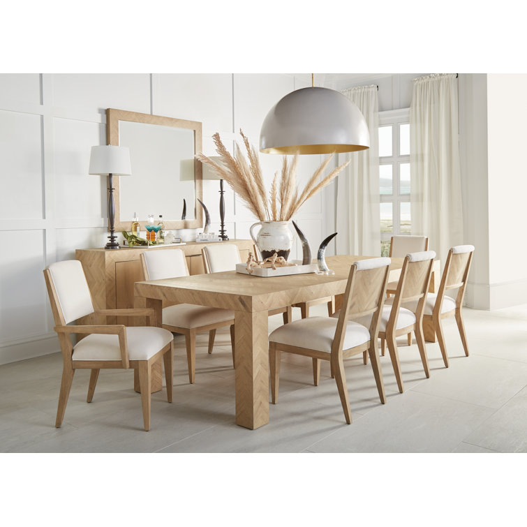 Washed Oak Extendable Rectangular Dining Table with Herringbone Pattern