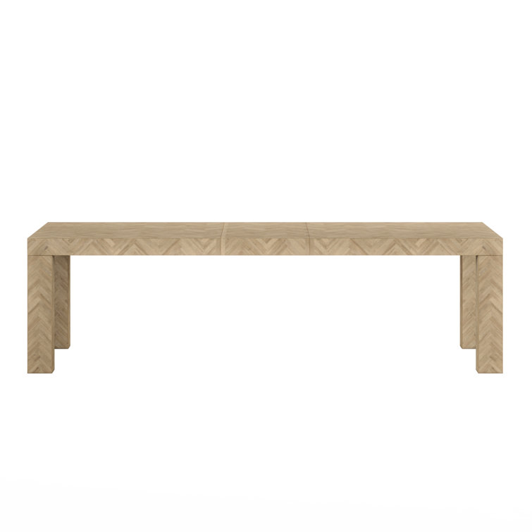 Washed Oak Extendable Rectangular Dining Table with Herringbone Pattern