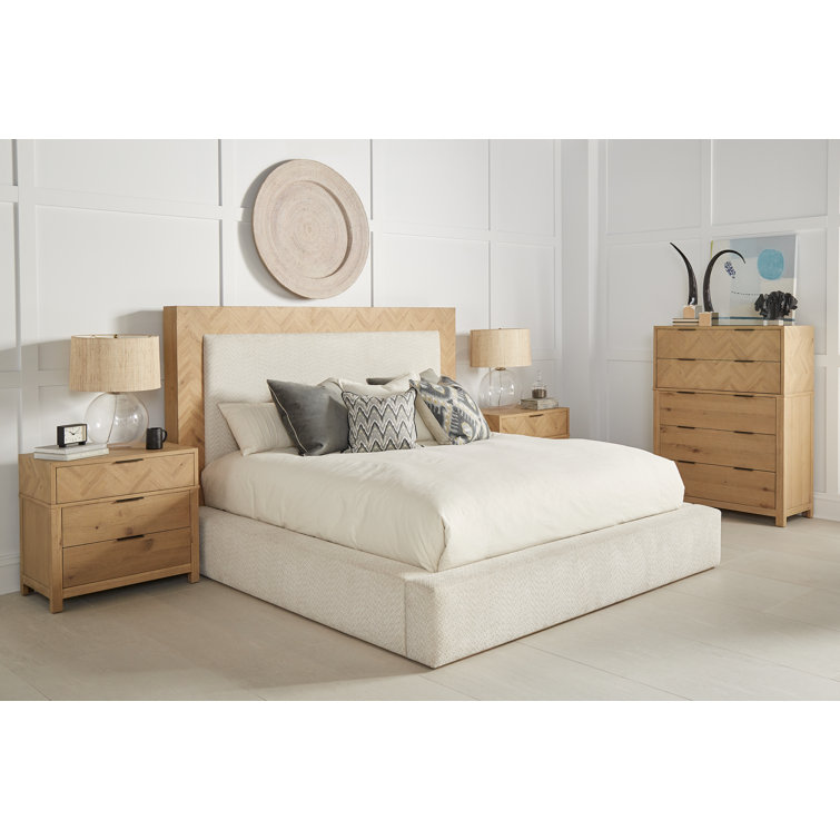 Carlile Washed Oak and White Herringbone 5-Drawer Dresser