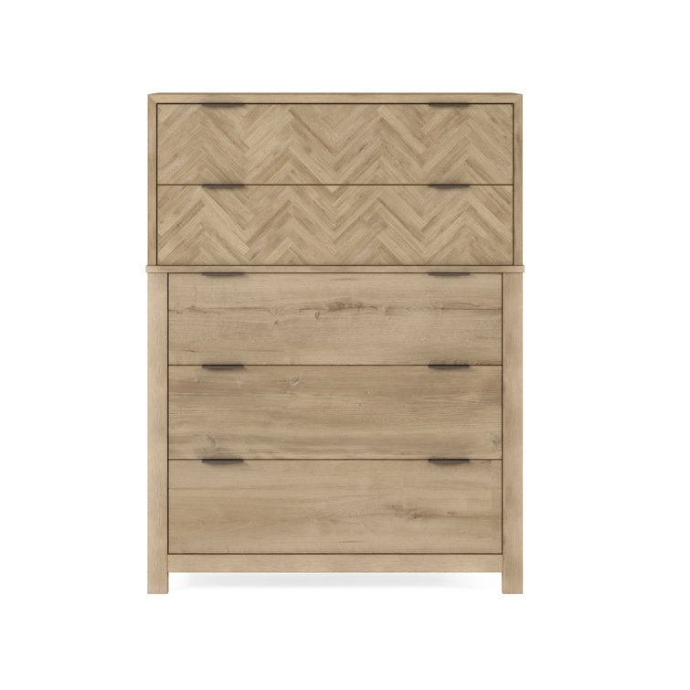 Carlile Washed Oak and White Herringbone 5-Drawer Dresser
