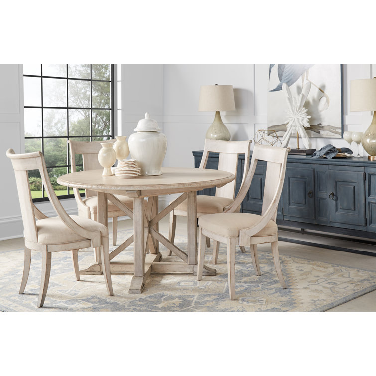 Belgian Ivory Linen Upholstered Wood Side Chair
