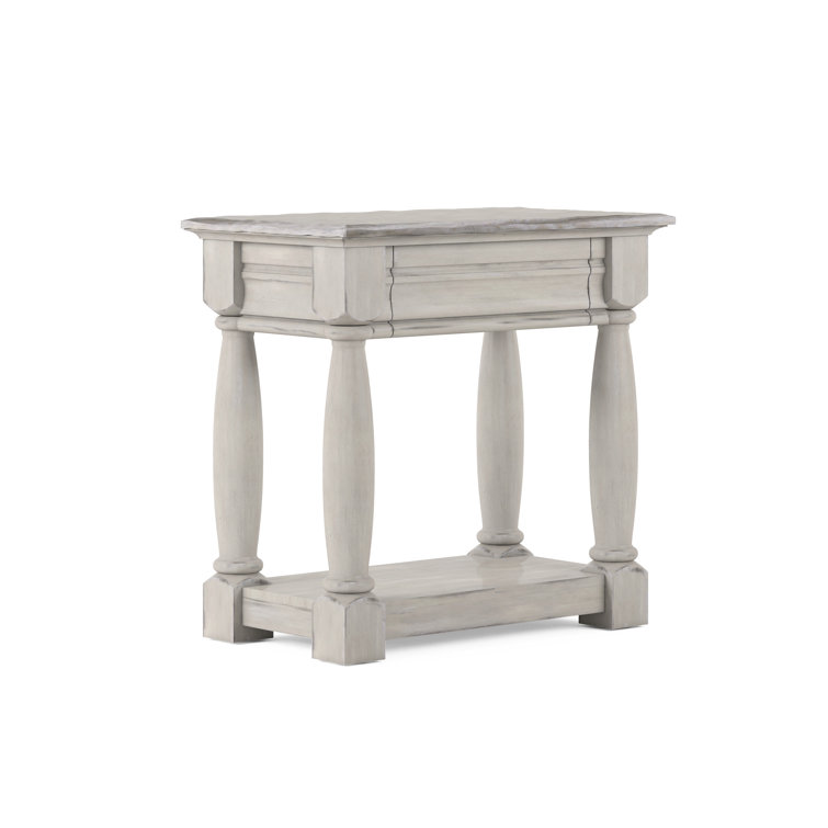 White Distressed Solid Wood Nightstand with Drawer