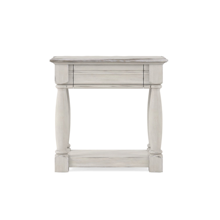 White Distressed Solid Wood Nightstand with Drawer