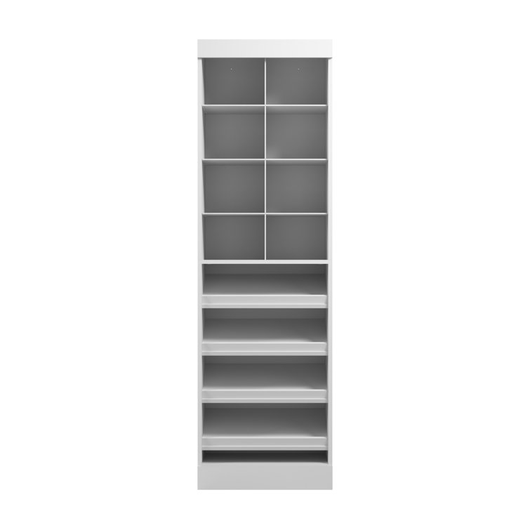 Modern White 25" Cubby Storage Tower with Slanted Shelves
