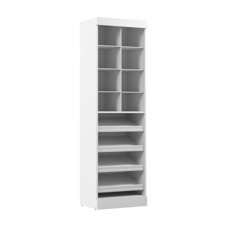 Modern White 25" Cubby Storage Tower with Slanted Shelves