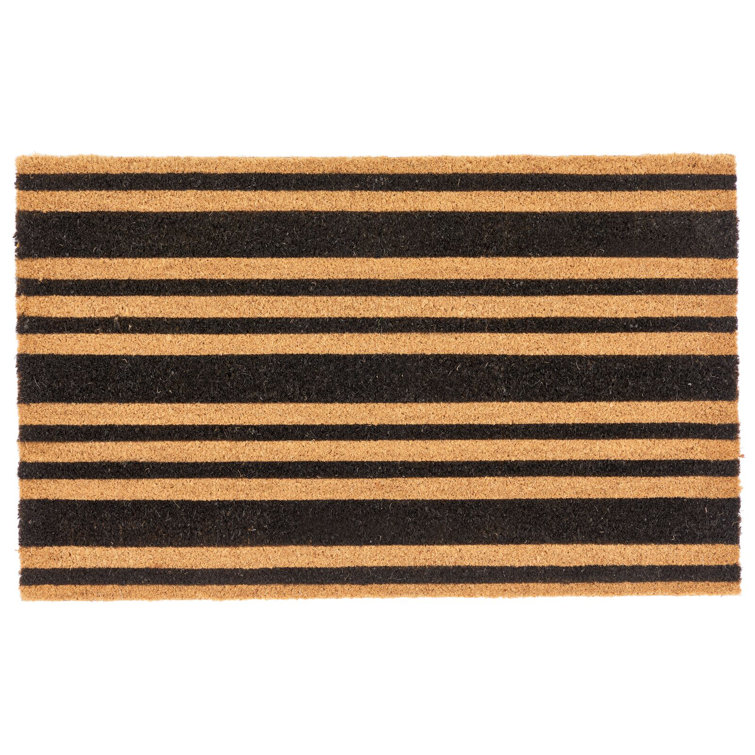 Elegant Natural Coir 36"x22" Outdoor Doormat with Non-Slip Backing - Black Stripe