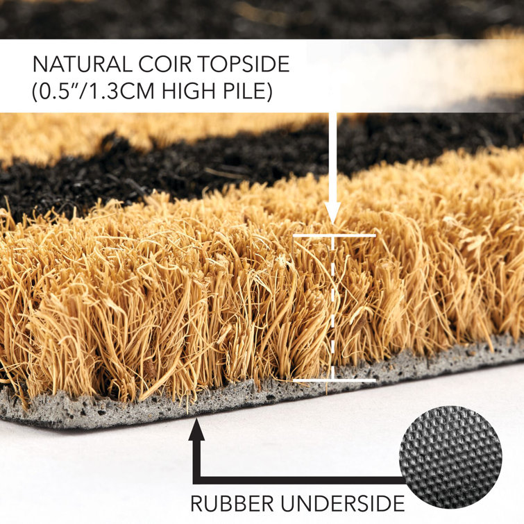 Elegant Natural Coir 36"x22" Outdoor Doormat with Non-Slip Backing - Black Stripe