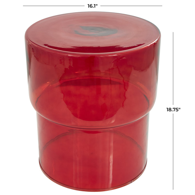 Cherry Red Round Glass Drum End Table