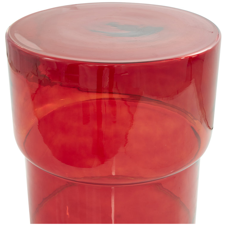 Cherry Red Round Glass Drum End Table