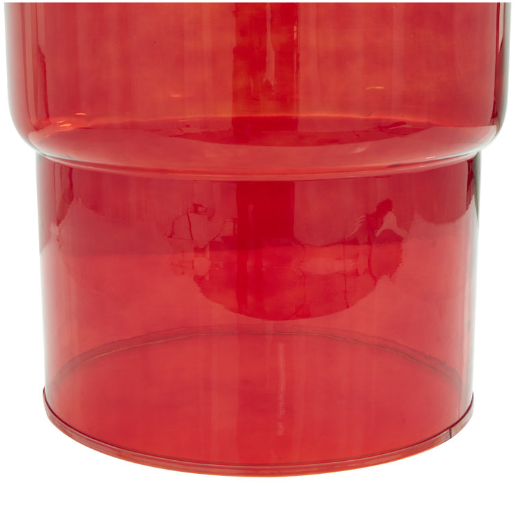 Cherry Red Round Glass Drum End Table