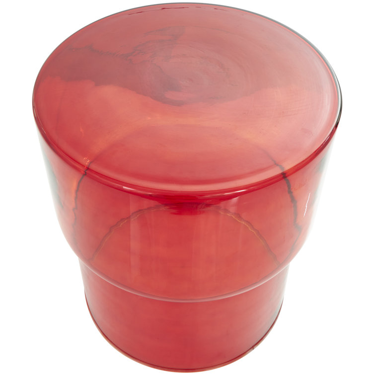 Cherry Red Round Glass Drum End Table