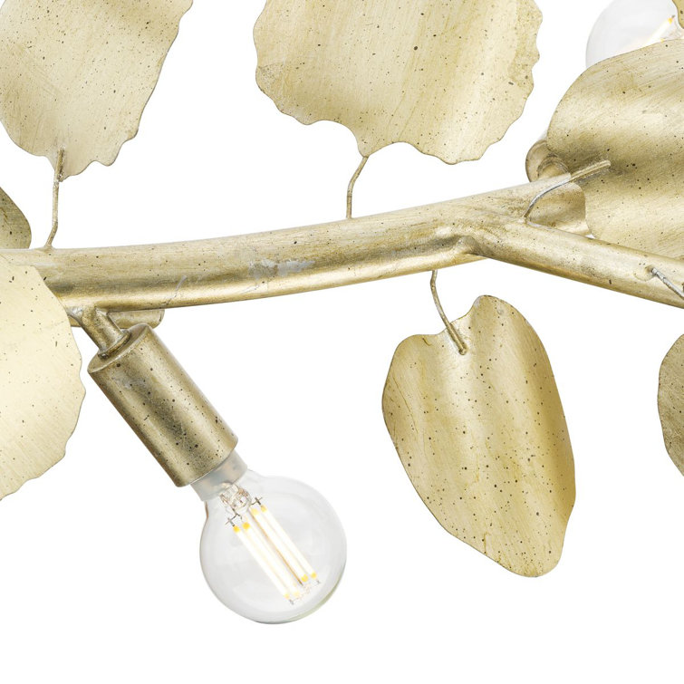 Laurel Gilded Silver 7-Light Linear Chandelier with Hand-Painted Leaves