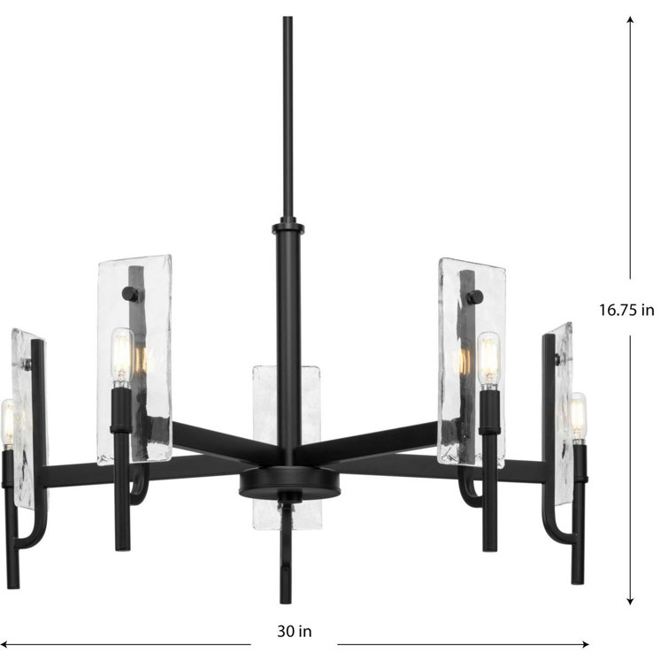 Matte Black 5-Light Chandelier with Clear Textured Glass