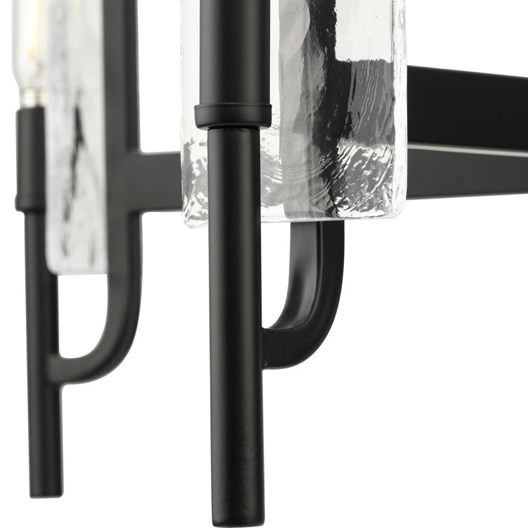 Matte Black 5-Light Chandelier with Clear Textured Glass