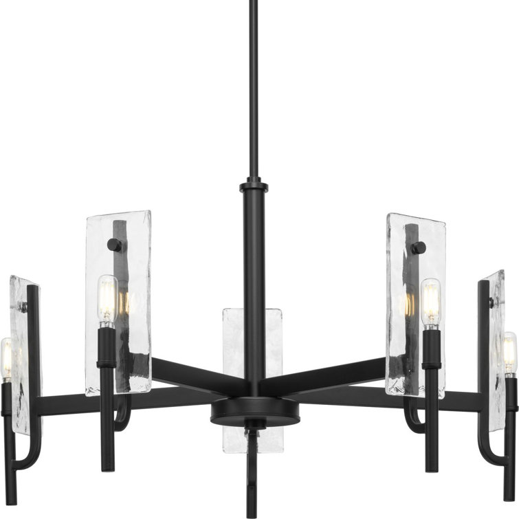 Matte Black 5-Light Chandelier with Clear Textured Glass