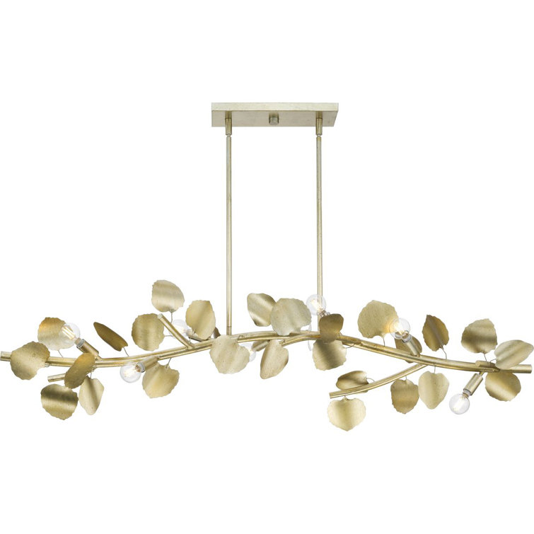 Laurel Gilded Silver 7-Light Linear Chandelier with Hand-Painted Leaves