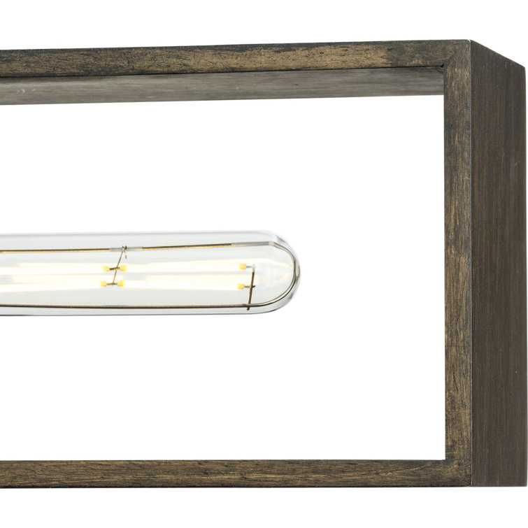 Matte Black and Wood 4-Light Geometric Chandelier