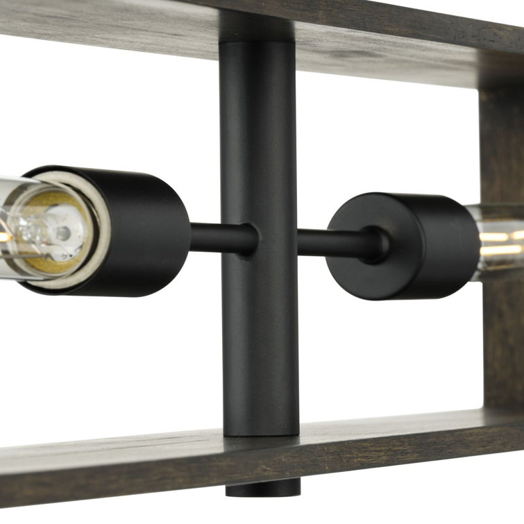 Matte Black and Wood 4-Light Geometric Chandelier