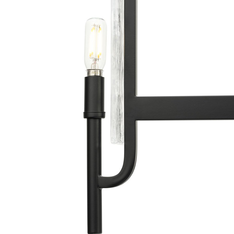 Matte Black 5-Light Chandelier with Clear Textured Glass