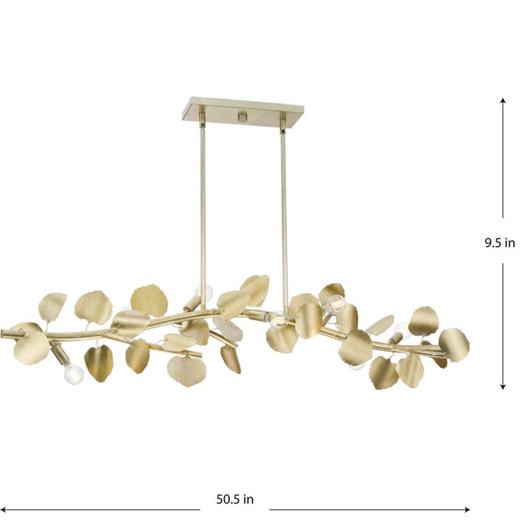 Laurel Gilded Silver 7-Light Linear Chandelier with Hand-Painted Leaves