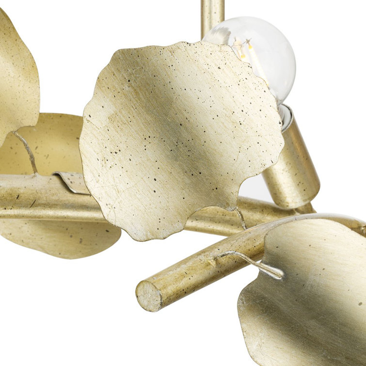 Laurel Gilded Silver 7-Light Linear Chandelier with Hand-Painted Leaves