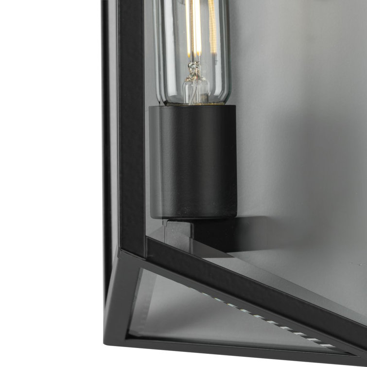 Matte Black Steel Outdoor Wall Lantern with Clear Glass