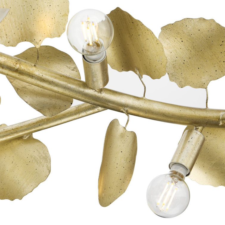 Laurel Gilded Silver 7-Light Linear Chandelier with Hand-Painted Leaves