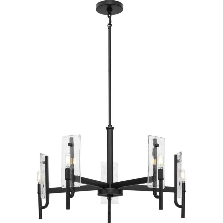 Matte Black 5-Light Chandelier with Clear Textured Glass